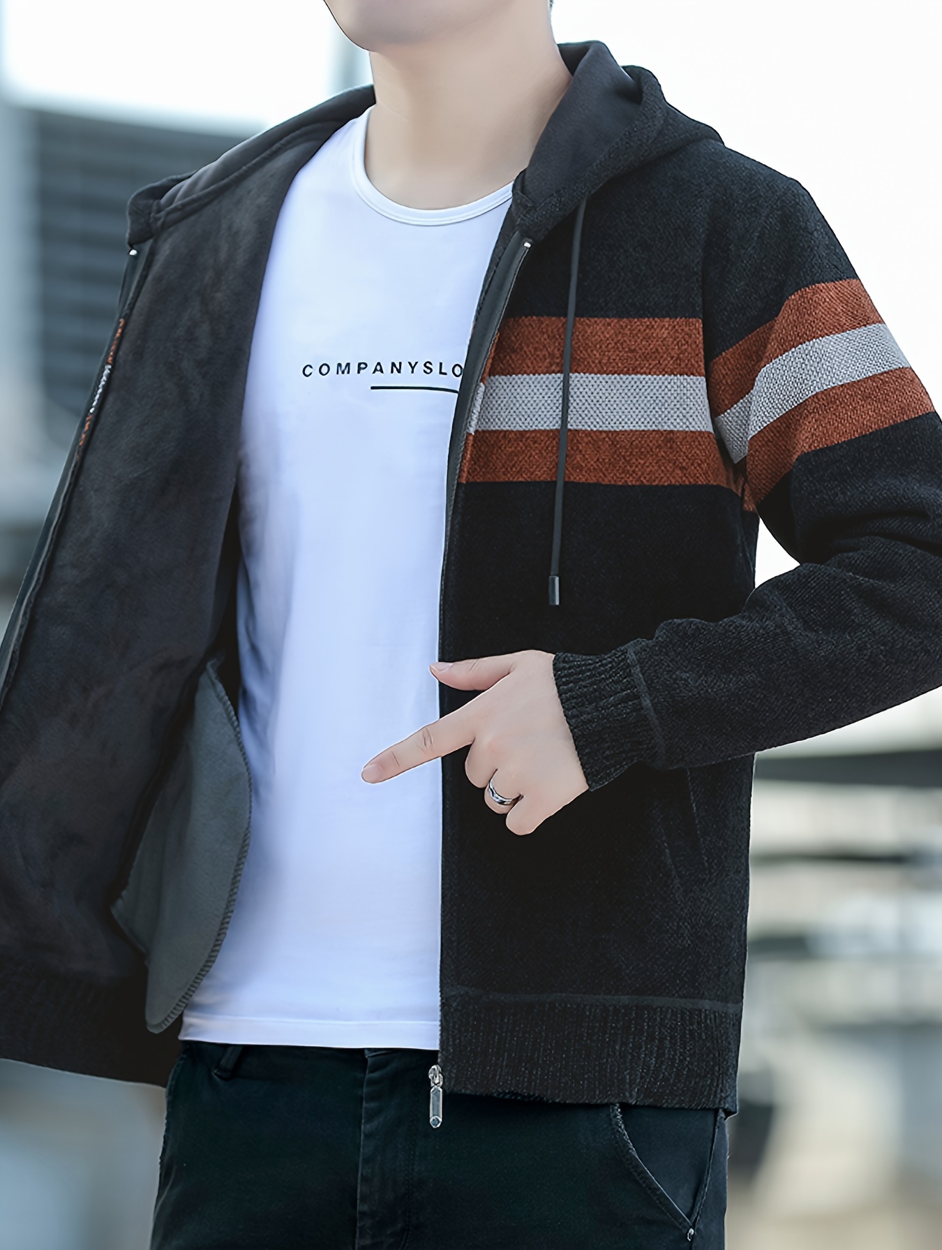 Men S Casual Knit Polyester Hooded Sweater, Long Sleeve Zip-Up Jacket, Regular Fit, with and Design, for Travel, Fishing, Golf, Daily details 22