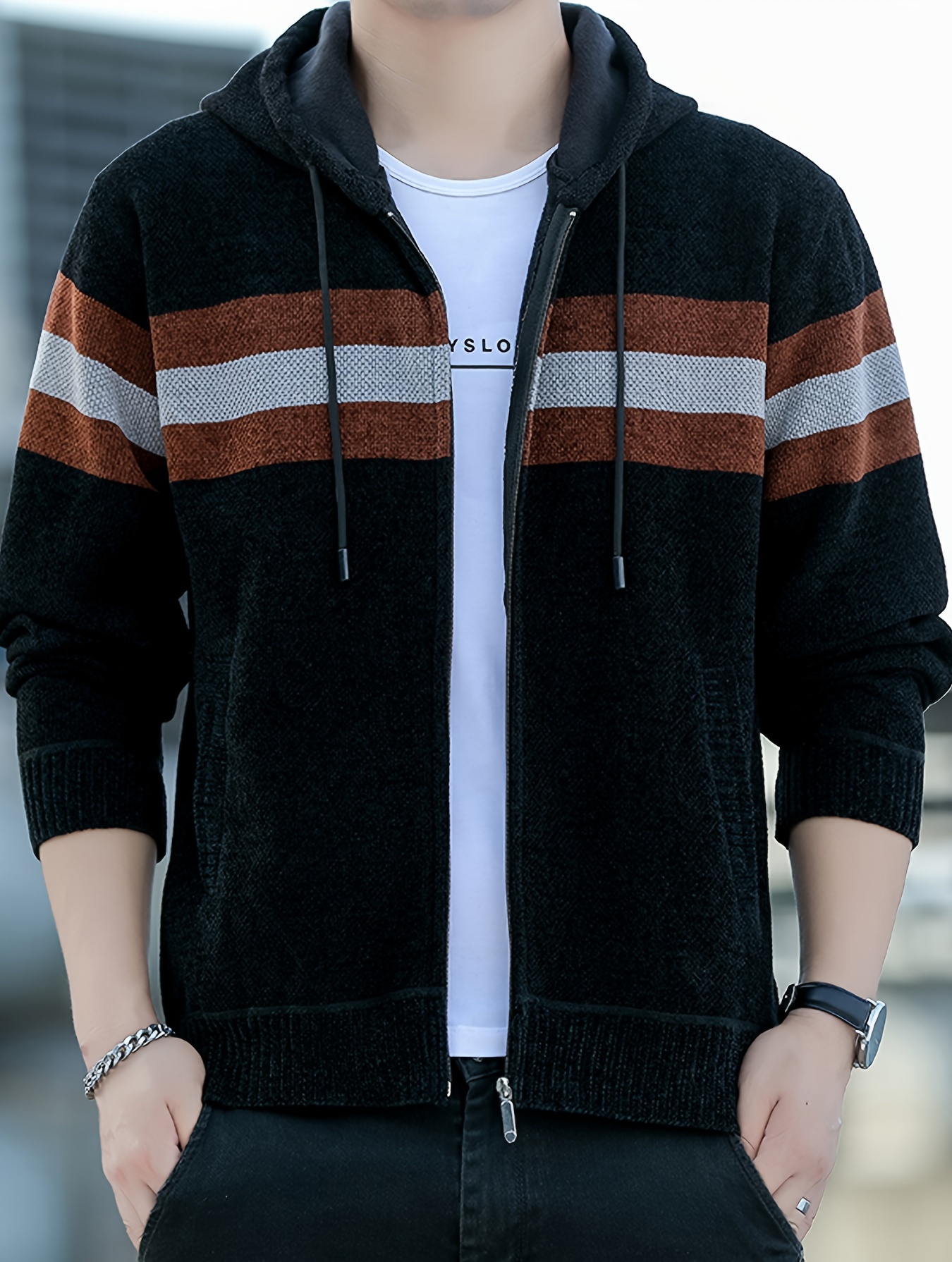Men S Casual Knit Polyester Hooded Sweater, Long Sleeve Zip-Up Jacket, Regular Fit, with and Design, for Travel, Fishing, Golf, Daily details 23