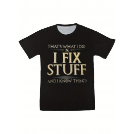 Vibrant Graphic Tee - 3D Digital Pattern Print, Short Sleeves, Comfortable Pullover, Casual Summer Clothing for Men - Unique Fix Stuff Slogan Design, Breathable Fabric, Relaxed Fit