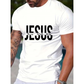 Men's Novelty Geometric Print T-Shirt - Casual Polyester Crew Neck Tee, Non-Transparent, Knit Fabric