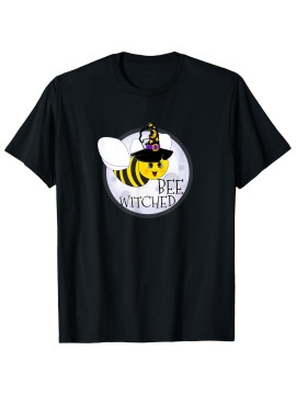 Men'S Casual Crew Neck T-Shirt with Bee Witched Graphic, Knit Fabric, Regular Fit, 100% Cotton, Summer Wear, Slight Stretch, Plant Pattern, 180g/m², for Daily & Weekend Casual - Black