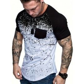 Chic Printed T-shirt, Men's Casual Street Style Stretch Round Neck Tee Shirt For Summer