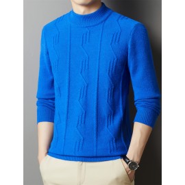 Cozy & Stylish Men's Thick Knit Sweater - Solid Color, Round Neck, Long Sleeve Pullover for Fall/Winter | Soft Polyester Blend