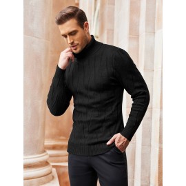 Men's Slim Fit Turtleneck Pullover - Casual Long Sleeve Knit Sweater, Machine Washable