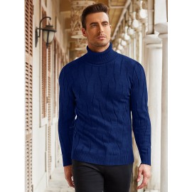 Men's Slim Fit Turtleneck Pullover - Casual Long Sleeve Knit Sweater, Machine Washable