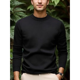 1pc Men'S Casual Crew Neck Viscose Knit Sweater - Solid Color Pullover with Medium Stretch, Regular Fit, Long Sleeve - Knit Fabric Sweatshirt for Autumn and Winter