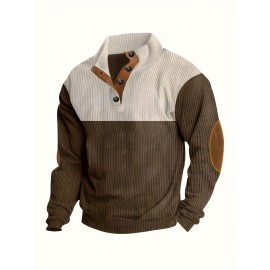 Mens Retro Color Block Knitted Mid Stretch Stand Collar Pullover Sweater - Warm, Casual, Long Sleeve, Button Front, Machine Washable - Perfect for Fall and Winter, Old Money Style