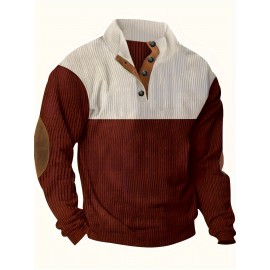 Mens Retro Color Block Knitted Mid Stretch Stand Collar Pullover Sweater - Warm, Casual, Long Sleeve, Button Front, Machine Washable - Perfect for Fall and Winter, Old Money Style