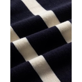 Men's Color Blocking Striped Golf Shirt For Autumn And Winter, Casual Stylish Long Sleeve Top As Gift