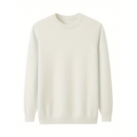 1pc HDW Men'S Casual Viscose Sweater - Round Neck, Solid Color, Loose Fit, Knitted Pullover with Stretch