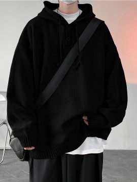 Songxier Men's Casual Hooded Sweater - Cozy Knit Pullover with Kangaroo Pocket, Solid Color, Perfect for Fall/Winter