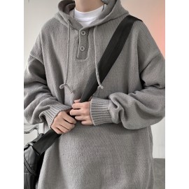 Songxier Men's Casual Hooded Sweater - Cozy Knit Pullover with Kangaroo Pocket, Solid Color, Perfect for Fall/Winter