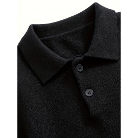 Men'S Casual Solid Color Button-Design Sweater | 100% Polyester Knit Fabric | Medium Stretch | Polo Collar | Loose Fit | Fall/Winter Collection