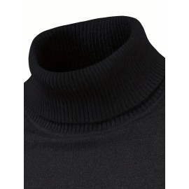 Men's Casual Solid Color Turtleneck Sweater - Long Sleeve, Knit Pullover for Fall/Winter