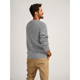 Men Waffle Textured Sweater Long Raglan Sleeve Crew Neck Ribbed Cuff Pullover