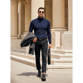 Men's Slim Fit Turtleneck Sweater - Casual Solid Color Knit Pullover for Fall/Winter, Polyester Blend, Best for Christmas