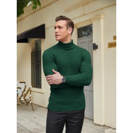 Men's Slim Fit Turtleneck Sweater - Casual Solid Color Knit Pullover for Fall/Winter, Polyester Blend, Best for Christmas