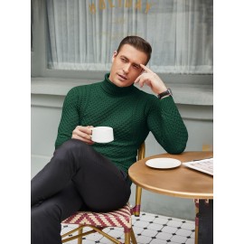Men's Slim Fit Turtleneck Sweater - Casual Solid Color Knit Pullover for Fall/Winter, Polyester Blend, Best for Christmas