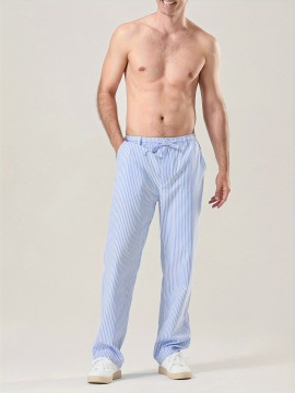 Men's Lightweight Striped Casual Pants with Elastic Waist and Pockets - Perfect for Casual Attire