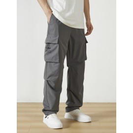 Men's Casual Flap Pocket Straight Leg Cargo Pants, Street Style Casual Pants For Outdoor Activities