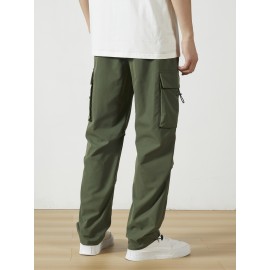 Men's Casual Flap Pocket Straight Leg Cargo Pants, Street Style Casual Pants For Outdoor Activities