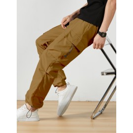 Men's Casual Flap Pocket Straight Leg Cargo Pants, Street Style Casual Pants For Outdoor Activities