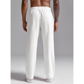 Mens Cotton Linen Pants Casual Pleated Drawstring Elastic Waist Loose Fit Beach Yoga Pants With Pockets