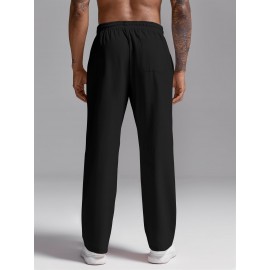 Mens Cotton Linen Pants Casual Pleated Drawstring Elastic Waist Loose Fit Beach Yoga Pants With Pockets