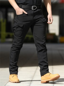 1pc Men'S Tactical Cargo Pants - Solid Color, All-Season, Polyester, Regular Fit, Slight Stretch, Multi-Pocket Design, Casual Style, Woven Trousers for Adults