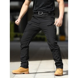1pc Men'S Tactical Cargo Pants - Solid Color, All-Season, Polyester, Regular Fit, Slight Stretch, Multi-Pocket Design, Casual Style, Woven Trousers for Adults