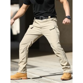 1pc Men'S Tactical Cargo Pants - Solid Color, All-Season, Polyester, Regular Fit, Slight Stretch, Multi-Pocket Design, Casual Style, Woven Trousers for Adults