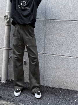 Men's Trendy Solid Color Street Style Loose Fit Pants, Comfy Casual Classic Cotton Trousers For Men's Outdoor Activities