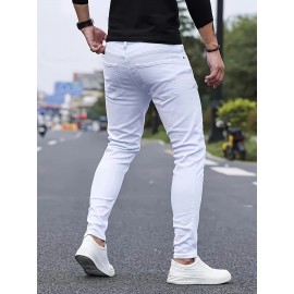 Men's Solid Slim Fit Pants For Outdoor Daily Life, Trend Casual Trousers For Males