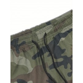 Men's Camo Cargo Pants with Flap Pockets & Drawstring Waist - Casual Outdoor Workwear, Polyester