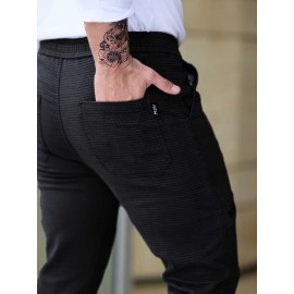 Men's Cotton Blend Label Decor Jogger Pants With Drawstrings, Casual Loose Fit Harem Trousers As Gift