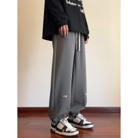 Men's Casual Joggers with Embroidered Design - Comfy Drawstring Sweatpants for Spring & Fall, Versatile Loose Fit
