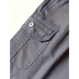Casual Solid Men's Regular Fit Elastic Waist Cotton Cargo Shorts With Side Pockets For Summer Outdoor Leisure And Work