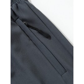 Men's Breathable Quick-Dry Casual Shorts with Zipper Pocket - Perfect for Fitness & Leisure, Machine Washable