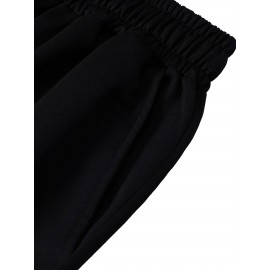 1pc Crane Emblem Casual Shorts, Polyester Knit Fabric with Slight Stretch, Regular Fit with Pockets, Alphabet Pattern - Comfortable Summer Wear