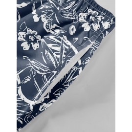 Flower Pattern Men's Drawstring Beach Pants Loose Casual Waist Trousers Simple Style Comfy Shorts For Spring Summer Outdoor Fitness Holiday Seaside Vacation Leisure