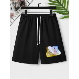 They Who Stand Print, Men's Breathable Drawstring Pants, Loose Casual Waist Simple Style Comfy Shorts For Spring Summer Outdoor Fitness Cycling Climbing Mountain Holiday Daily Commute Dates Sports Workout Trousers