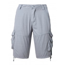 1pc Men'S Cotton Cargo Shorts, Multi-Pocket Utility Workwear, Solid Color, Street Style, Regular Fit, Woven Fabric, Non-Stretch - Outdoor Casual Short Pants