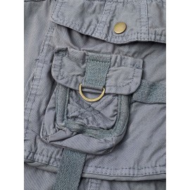 1pc Men'S Cotton Cargo Shorts, Multi-Pocket Utility Workwear, Solid Color, Street Style, Regular Fit, Woven Fabric, Non-Stretch - Outdoor Casual Short Pants