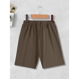 1pc Halloween Pumpkin Smile Print Men'S Casual Cotton Blend Shorts, Slight Stretch Knit Fabric, Regular Fit Sports Shorts