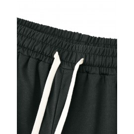 Men's Casual Rock Print Drawstring Shorts - Breathable Polyester, Pockets Included, Machine Washable