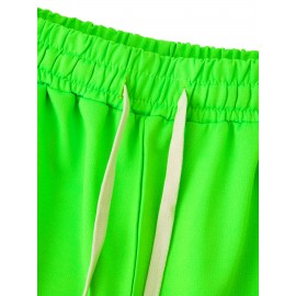 Men's Casual Rock Print Drawstring Shorts - Breathable Polyester, Pockets Included, Machine Washable